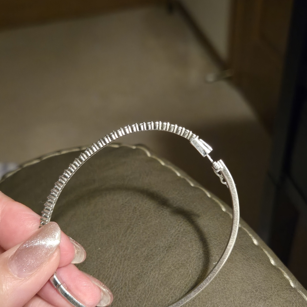 Rhodium plated sterling silver lab created diamond Bangle bracelet - Picture 10 of 10